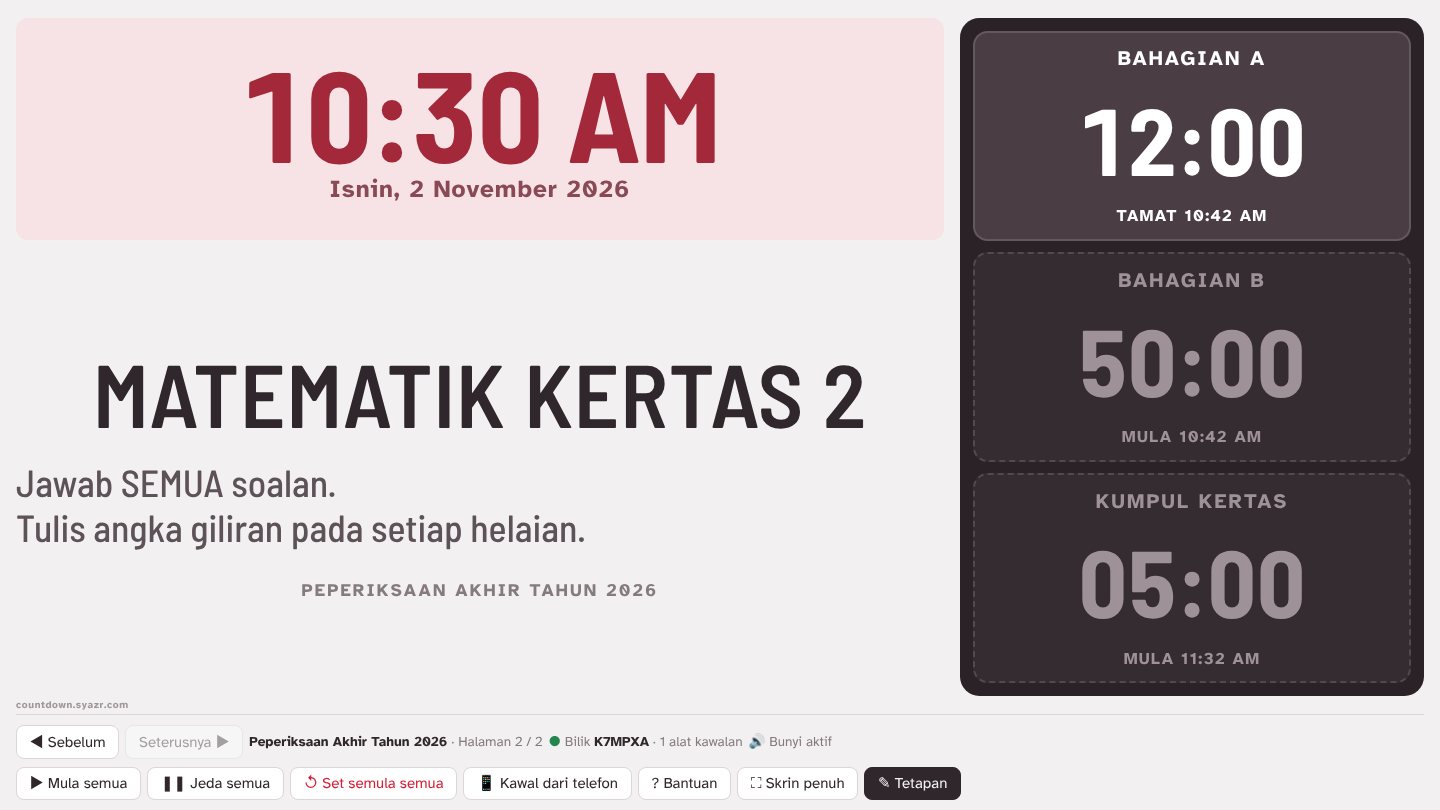 Paparan dengan Bahagian A berjalan dan dua countdown menunggu dengan masa mula
