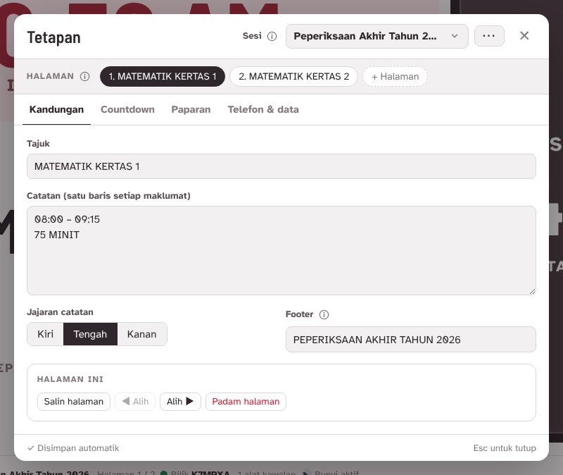Tetingkap Tetapan pada tab Kandungan
