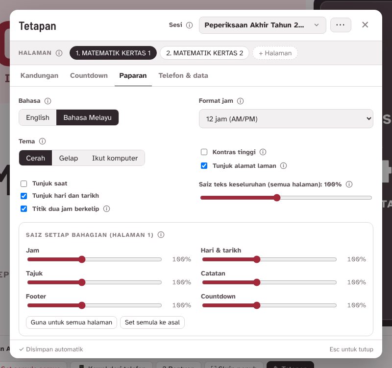 Tab Paparan dalam tetingkap Tetapan